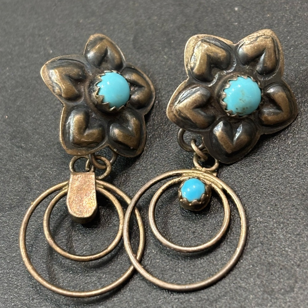 Floral Turquoise and Bronze Earrings